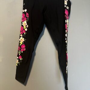 torrid Black Leggings with Pink and Cream Floral Side Panels